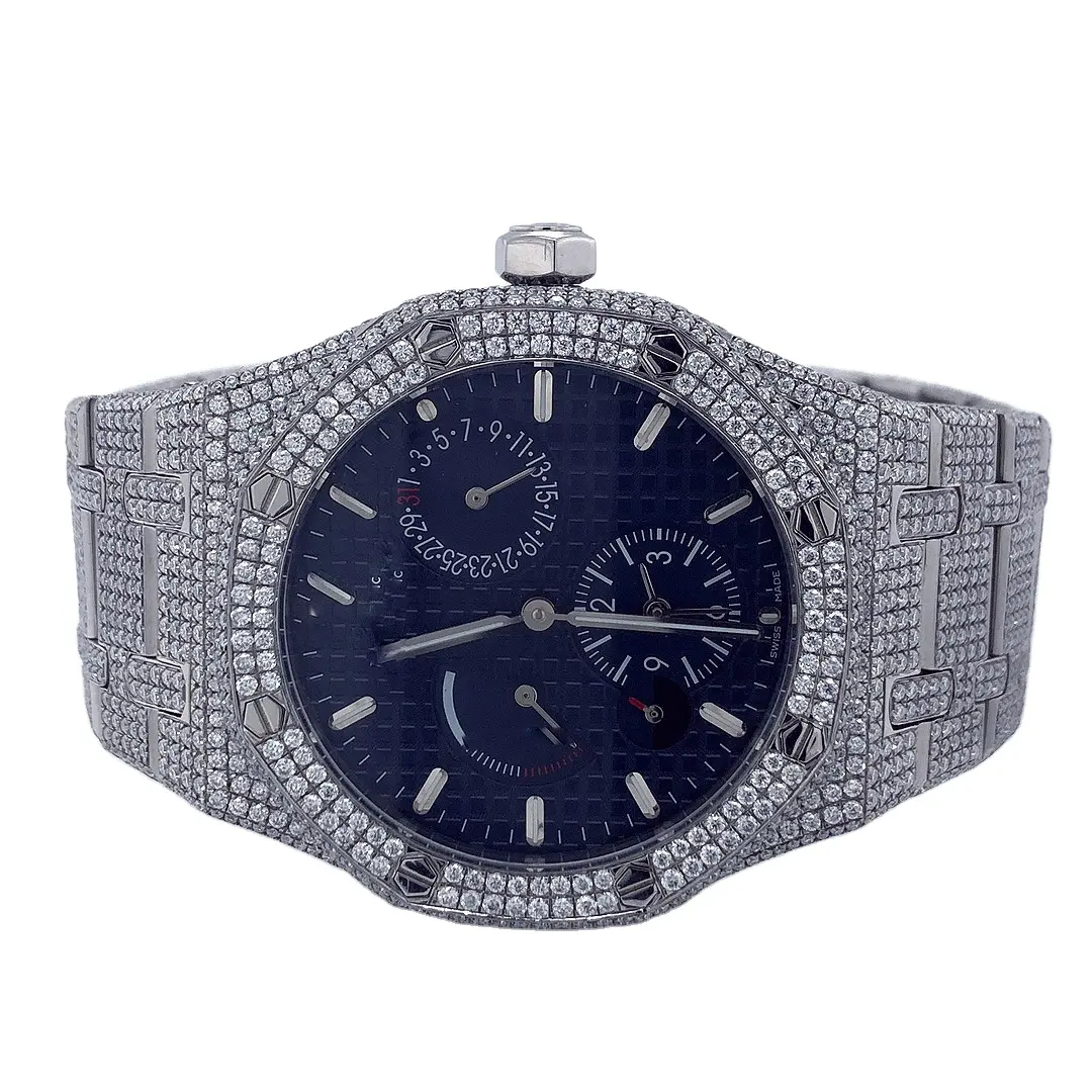 3 BAR Water Resistant Ice Crushed Antique Design Moisannite Natural Real Diamond Unisex Watches at Affordable Price