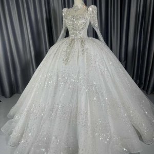 Jancember LSCM72 Vestido de Novia Brillante con Cuello Cuadrado y Cristales, Vestido de <span class=keywords><strong>Boda</strong></span> con Falda Abultada - Product Image 2