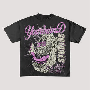 เสื้อครอปผ้าฝ้ายโอเวอร์ไซส์ผ้า100% เสื้อครอปไหล่ไหล่ทรงหลวมพิมพ์ลายถักนิตติ้ง - Product Image 2