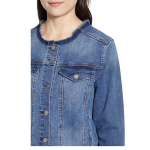 Veste en jean pour femme, mode automne, coupe slim, veste en jean décontractée pour femme avec fermeture à boutons et poches - Product Image 3
