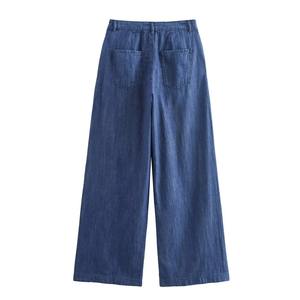 Ensembles de pantalons pour femmes Pantalon évasé en denim Manteaux à col en O à manches longues avec fermeture à glissière Pantalons décontractés pour femmes Ensembles de streetwear en denim - Product Image 5