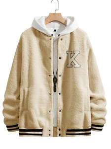 Men Fleece Baseball <b>Jacket</b> With Letter Embroidery <b>Jacket</b> Men - Product Image 2