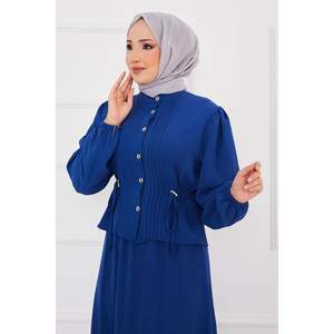 Hijab plisado de cintura índigo, conjunto modesto de 2 piezas - Product Image 3