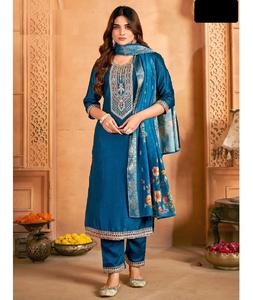 Nouveau Designer Femmes Porter Fantaisie Salwar Kameez Costume avec Pur Visqueux imprimé avec Jacquerd Border Dupatta Ensemble pour Femmes Vêtements - Product Image 1