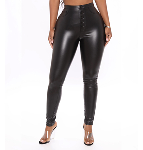 Pantalones Largos de Cuero para Mujer, Estilo Casual, de Pierna Ancha, Cintura Alta, Transpirables, para Invierno, con Bolsillos, Diseño Personalizado OEM - Product Image 6