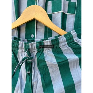 Conjunto de pijamas de 3 piezas de algodón al por mayor, conjunto de camisa unisex larga de verano a rayas de algodón con ropa de dormir corta para vacaciones, trajes de noche - Product Image 3