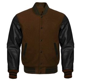 Wholesale Custom Men's Vintage Casual Stand Collar Front Genuine Leather Shell Wool Liner Breathable Winter Letterman <b>Jackets</b> - Product Image 2