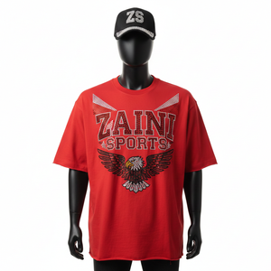 Men Boxy T <b>Shirt</b> Premium Cotton Single Jersey 220 GSM <b>Red</b> <b>Oversized</b> Fit Rhinestone Heat Transfer Custom Logo men's <b>shirts</b> - Product Image 1