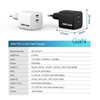 Cargador de Teléfono Gan de 65 W Tipo C para iPhone y Samsung, Carga Rápida con Certificación CB, CE, ROHS y KC, Adaptador de Cargador de Pared para Portátil de 20 W y 65 W, Cargador USB C
