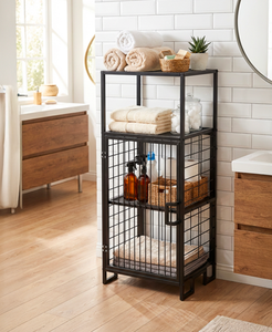 Mueble de baño metálico, organizador de baño, estantería de pie para baño, estante de almacenamiento para baño con puerta de malla - Product Image 1