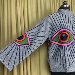 Boho Chic <b>White</b> Cotton Suzani <b>Jacket</b> Hand Embroidered Retro Free Size Winter Coat with Geometric Design Warm Open Front Robe - Product Image 6