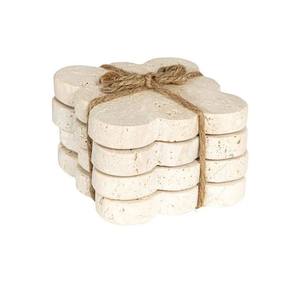 Decorative Flower Shape Travertine Stone Coaster Set Heat Resistant Handmade Natural <b>Table</b> <b>Protection</b> for Home Decor - Product Image 3