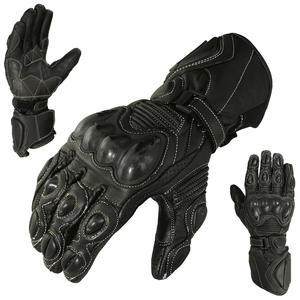 Custom Biker Touring Puro Negro Genuino Cuero de vaca Impermeable Transpirable Invierno Moto Racing Guantes Unisex - Product Image 1