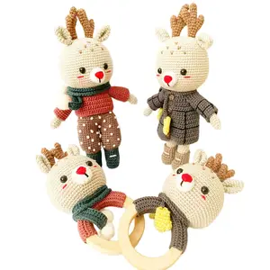Handmade Amigurumi Reindeer Toy, Wooden Teether Ring, Crochet Reindeer Rattle Vietnam Supplier Cheap Wholesale