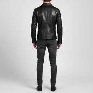 เสื้อแจ็คเก็ตหนังวัวแท้ทรงเข้ารูปสำหรับผู้ชาย ดีไซน์ทันสมัย น้ำหนักเบา กันน้ำ เป็นมิตรกับสิ่งแวดล้อม ผู้ผลิต OEM พร้อมโลโก้ด้านหน้า - Product Image 6