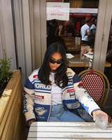 Veste de course pour femme sur mesure, style motard, broderie patchwork, fermeture éclair, style rétro, série de course, streetwear, automne/hiver, devant