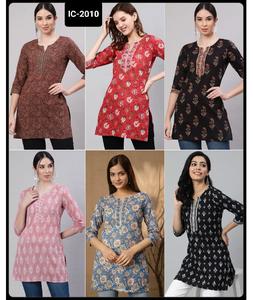 Kurtis cortos de algodón de lujo para uso diario e informal de la India con estampado elegante para el trabajo diario, Top de lujo con precio bajo, la mejor calidad - Product Image 1