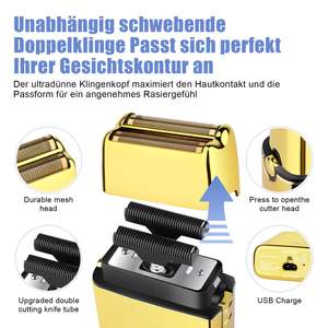 Afeitadora Eléctrica USB Dorada para Hombre, Afeitadora de Viaje, Depiladora, Cuchilla Doble para Cara y Cuerpo, Resistente al Agua IPX7, Extraíble y Lavable - Product Image 5