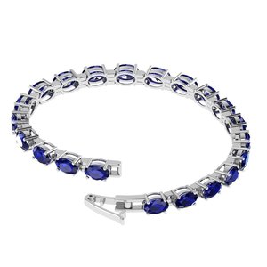 สร้อยข้อมือไพลินสีฟ้าสุดหรูสำหรับผู้หญิงทำจากเงินสเตอลิง925ชุบทองสีขาวดีไซน์เพื่อความสงบสุขทางศาสนาที่ไม่ซ้ำกัน - Product Image 5