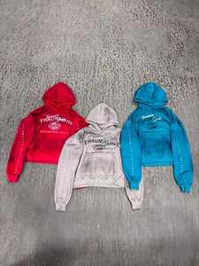 Ropa de calle personalizada Oem 450 Gsm Heavyweight Screen Printed Distressed Vintage Acid Wash Sun Faded Zip up Rhinestone Hoodies - Product Image 6