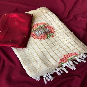 Sari VASTRA COTTAGE Pure Crush Padding con Lentejuelas Blancas y Azules en Toda la Superficie y Bordado con Elegante Ribete Calado - Product Image 2