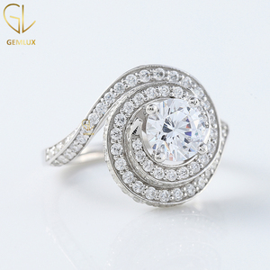 Anillo de derivación de remolino de nuevo diseño, anillo de compromiso de diamante de moissanita de corte redondo de 1,5 CT, anillo de bodas de doble halo de oro blanco de 14K - Product Image 2