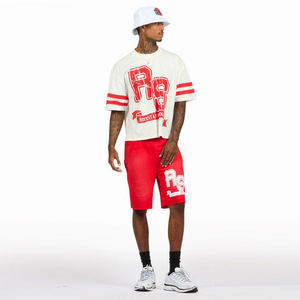 Camiseta de algodón de alta calidad Pantalones cortos con cordón Conjunto de hombre Personalizado Sun Fade Wash Empalme Serigrafía Colección de verano-Fábrica - Product Image 2