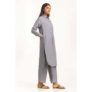 Conjunto Casual de Dos Piezas en Chambray Lila con Botones para Mujer, Talla XS/XS, Corte Holgado, para Primavera/Verano - Product Image 1