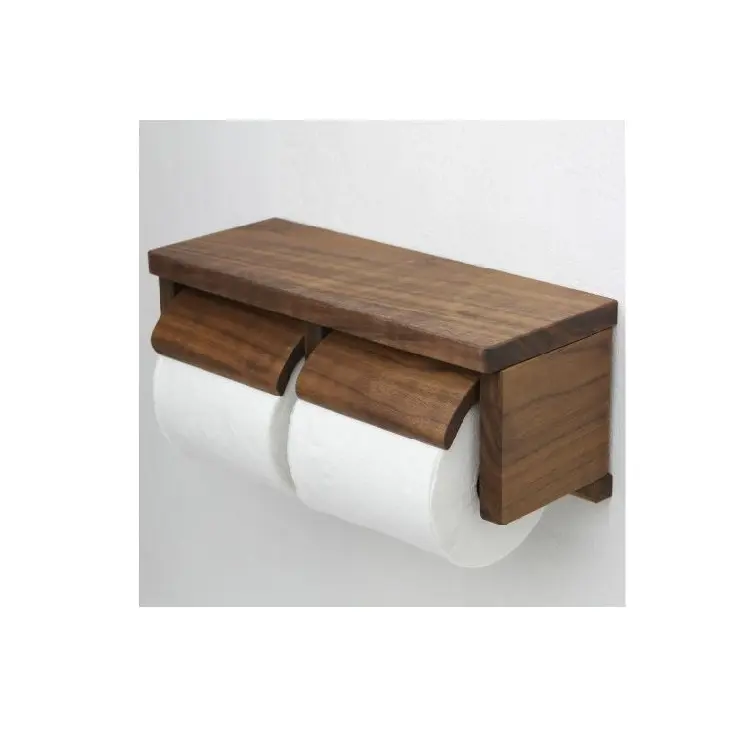 アカシア木製トイレットペーパーホルダー、木製家庭用ペーパータオルホルダーウォールマウント付き
