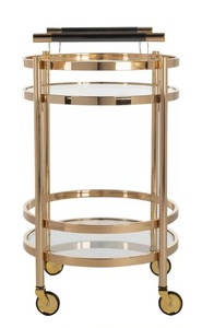 Luxury Gold Metal Serving Rolling Barcart with Glass <b>Shelf</b> <b>for</b> Home Hotel - Product Image 2