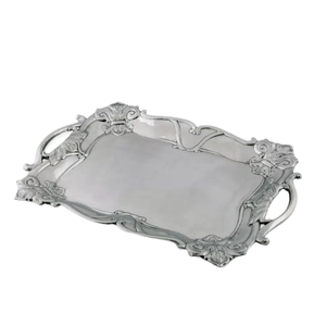 Plateau de service en métal sculpté à la main, taille personnalisée, en métal poli brillant, fabriqué manuellement en Inde - Product Image 4