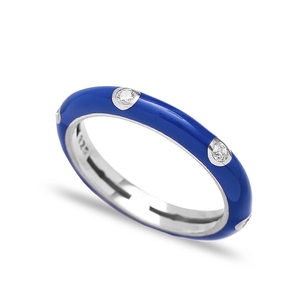 Bague en émail bleu foncé avec plusieurs pierres en zircon CZ, élégante, tendance, populaire, vente en gros turque, bijoux en argent sterling 925 - Product Image 1