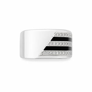 Bague pour homme en argent sterling 925 avec diamant, finition polie, motif géométrique à rayures noires, cadeau de mariage ou de fête, bijou de style bandage - Product Image 2