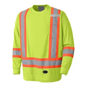 T Shirt With Reflective Tapes Workwear Reflective Safety Hi Vis Safety T Shirt For Men With Pocket Reflective Tape
