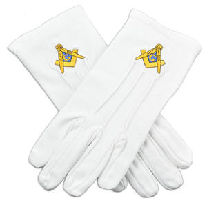 Último diseño Cómodo Masonic Regalia Blanco Guantes de cuero suave Logotipo bordado - Product Image 1