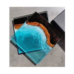 Dessous de verre en résine époxy bleu océan Tapis et tampons de tasse à thé en bois et en résine de couleur personnalisée unique disponibles en gros - Product Image 1