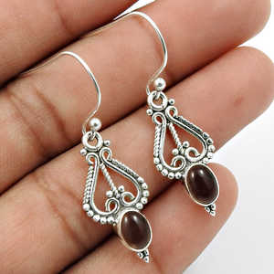 Wholesale 925 <b>Sterling</b> <b>Silver</b> Plated <b>Dangle</b> Hook <b>Earrings</b> With Oval Shaped Smoky Quartz Gemstone Handmade Bohemian Jewelry - Product Image 1