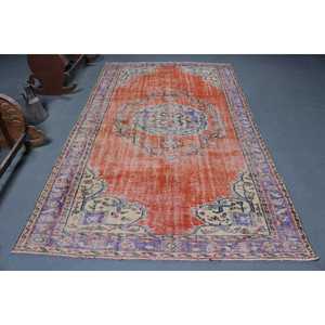 Grand tapis vintage 5,5x9,3 pieds, tapis turc en laine rayé rouge - Product Image 1