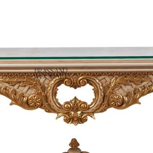 Luxury Handcrafted Gilded <b>Console</b> <b>Table</b> with Ornate Mirror, Etched <b>Marble</b> <b>Top</b>, Classic Baroque Design for Elegant Interiors - Product Image 3