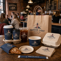 AT PACK Gobelets à café jetables personnalisés, fournitures d'emballage pour café, gobelets en papier, gobelets en PET, sacs à emporter, ensemble de contenants alimentaires
