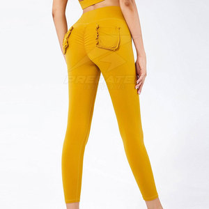 New Design Customized Logo Solid Women Yoga Set Elastic Waist Front Logo Quick Dry Breathable High Quality 2-Piece Set - Product Image 3