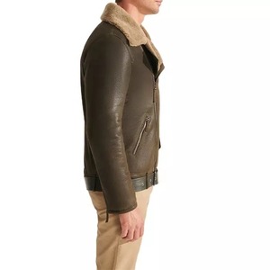 Winter Men's Leather Shearling <b>Jackets</b> Warm Eco-Friendly Waterproof Windproof Turn-down Collar Custom Logo - Product Image 2