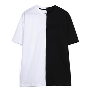 mens black <b>white</b> split half and half colorblock casual relaxed fit short sleeve <b>tshirt</b> crewneck streetwear tee top - Product Image 1