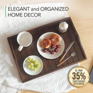 Extra Large Acacia Wood Serving Tray with Elegant Handles Customizable Decorative Coffee <b>Table</b> Ottoman Tray for Living Room - Product Image 6