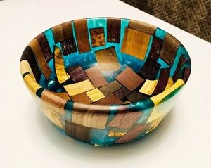 FRUIT LINKED DECOR HANDMADE NATURAL WOODEN AND RESIN SALAD <b>BOWL</b> Good Quality for Home and Restaurant Use for Parties - Product Image 1