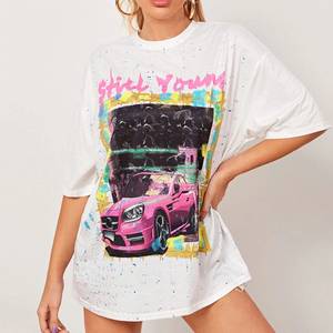 Venta al por mayor camiseta mujer 100% algodón cuello redondo personalizado transpirable OEM Logo Color diseño mujeres de gran tamaño lavado ácido camiseta - Product Image 6