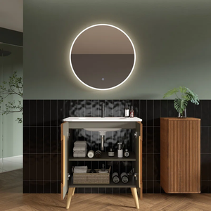 Motohisa, tocador de baño individual de madera moderna de nogal a rayas de 30 \ "con tapa de cerámica de almacenamiento de 2 puertas para baños principales - Product Image 3