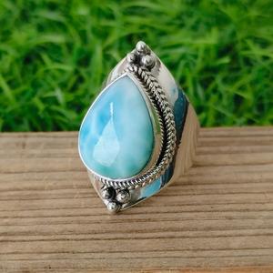 แหวนลาริมาร์เงินสเตอร์ลิงทำมือ925สำหรับผู้หญิงประดับด้วยพลอยพลอยรูปทรงลูกแพร์คลาสสิกสำหรับงานแต่งงานวันครบรอบวันเกิด - Product Image 4