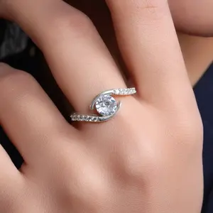 Women's <b>Adjustable</b> 925 <b>Silver</b> Cubic Zirconia <b>Ring</b> Rose Gold & 18K Plated Fashionable Inlay Cut Diamond Shape Number Shape - Product Image 3