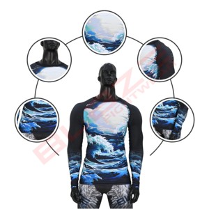 เสื้อเวิร์80% อิเล็กทซึของผู้ชายเสื้อเวิร์สแปนเด็กซ์ผ้าโพลีเอสเตอร์/ 20% สแปนเด็กซ์ UPF 50 + ชุดว่ายน้ำเล่นเซิร์ฟแขนยาว - Product Image 5